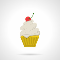 Cupcake with cherry flat color vector icon