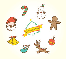 Vector :Doodle Christmas icon set in vintage color style
