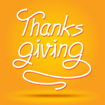 Happy Thanks Giving Day Label on orange background