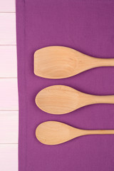 Kitchenware on purple towel