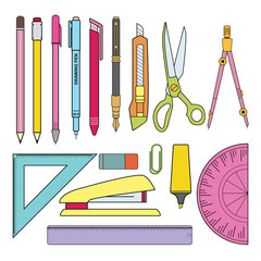 Doodle style Cartoon stationery for office supply