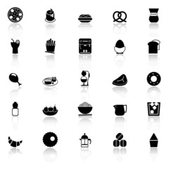 Easy meal icons with reflect on white background