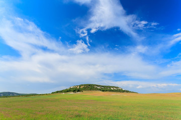 Obraz premium Field of grass, hill and perfect sky