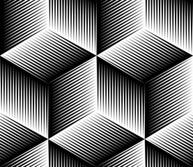 Fototapeta premium Czarny i biały iluzoryczny abstrakcjonistyczny geometryczny bezszwowy 3d wzór.