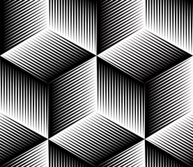 Foto auf Acrylglas Schwarz-Weiß-illusorische abstrakte geometrische nahtlose 3D-Muster. © Sylverarts