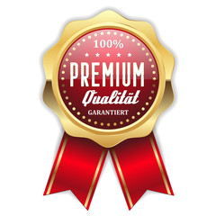 Roter Premium Qualität Siegel mit goldenem Rand und Scherpe