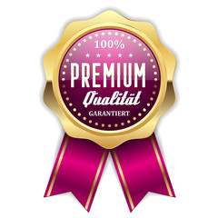 Lila Premium Qualität Siegel mit goldenem Rand und Scherpe