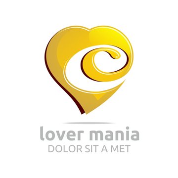 Logo Vector Love Circle Design, Creative Gold Heart Success Royal