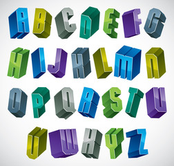 3d colorful letters geometric alphabet.