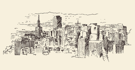 Fototapeta premium San Francisco City Architecture Vintage Engraved