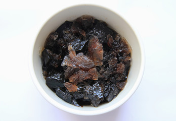 Thai dessert grass jelly  in syrup on ice