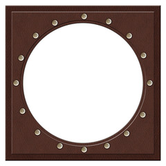 Leather frame with metallic elements.