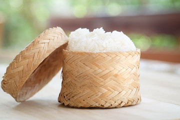 Fototapeta na wymiar Sticky rice, Thai sticky rice in a bamboo wooden old style box