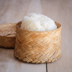 Sticky rice, Thai sticky rice in a bamboo wooden old style box