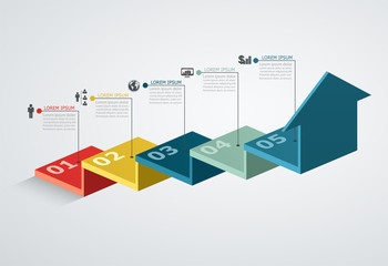 Infographic design template with step structure up arrow, Busine