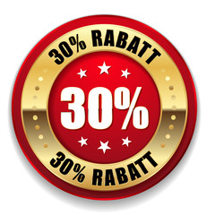 Roter 30 Prozent Rabatt Siegel mit goldenem Rand
