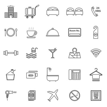 Hotel line icons on white background