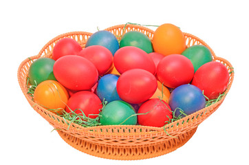 Fototapeta na wymiar Colored easter romanian traditional eggs in a brown basket