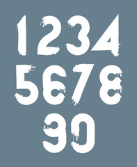 White handwritten numbers, vector doodle brushed figures, hand-p