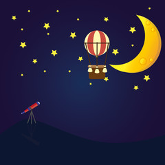 Naklejka premium Abstract paper cut.Hot air balloon and moon
