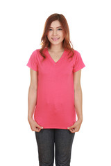 young beautiful female with blank t-shirt