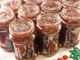 jars with strawberry jam
