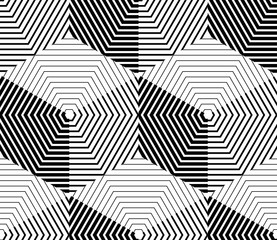 Contrast black and white symmetric seamless pattern with interwe