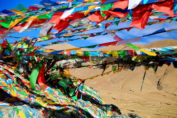 Buddhist prayer flags. Nachan La-Pass. Lhasa pref.-Tibet. 1456