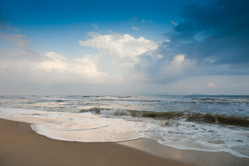Beautiful sea landscape. The waves breaking on a  beach.