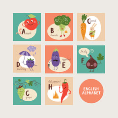 english alphabet with fruits and vegetables 
