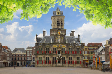 town hall and market square, Delft, Holland