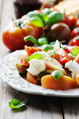 Traditional italian antipasto caprese with mozzarella
