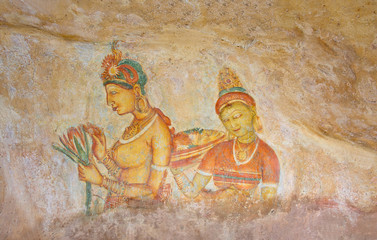 Sigiriya Rock Cave Wall Paintings, Sri Lanka © Saman Weeratunga