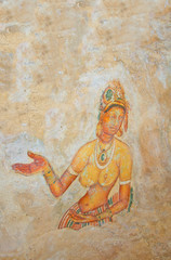Fototapeta na wymiar Sigiriya Rock Cave Wall Paintings, Sri Lanka