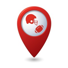 Red map pointer with american football icon
