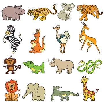 Cute zoo animals collection. Vector illustration.
