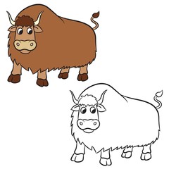 Illustration of yak on a white background. Coloring book.
