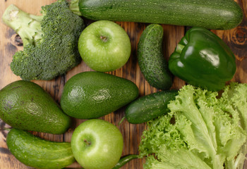 Green vegetables and fruits