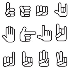 Hands vector icons set. different hands, gestures, signals and signs. Vector icon set