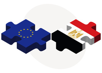European Union and Egypt Flags in puzzle