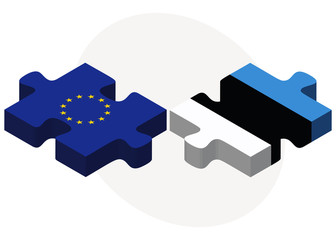 European Union and Estonia Flags in puzzle