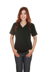 Obraz premium young beautiful female with blank t-shirt