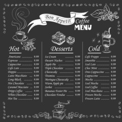 coffee menu on chalkboard - 84610904