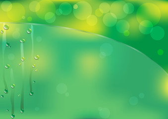 Green background,water drops on green glass