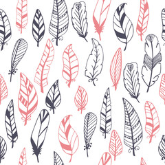 Ethnic seamless pattern with hand drawn feathers