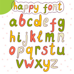 Hand drawn alphabet. Vector happy font