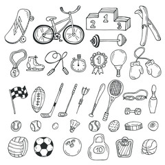 Hand drawn sport icon set. Fitness and sport