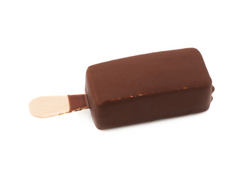 Chocolate covered vanilla ice cream bar