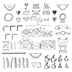 Handsketched vector design elements. Hand drawn ampersands, catc