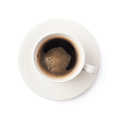 Fototapeta premium Fresh cup of coffee on a plate, isolated